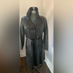Vintage Black Leather Women's Trench Coat